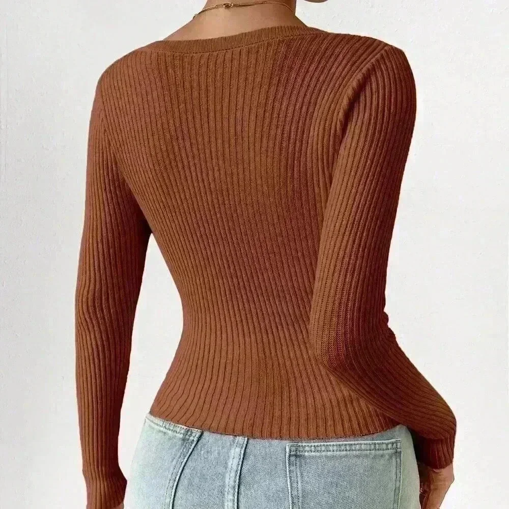 Coffee Brown Casual Women's Slim Fit V-Neck Long Sleeve Short Cardigan